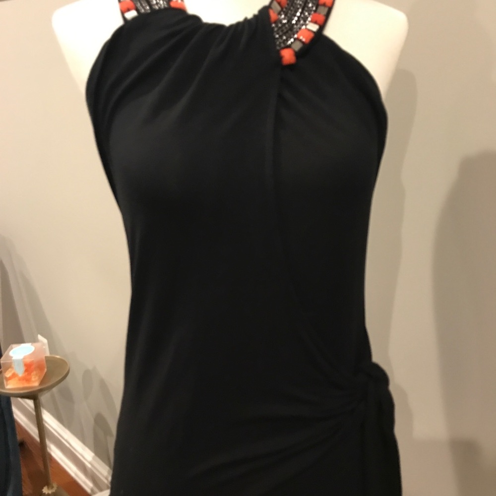 Cache Beaded Halter Wrap Top